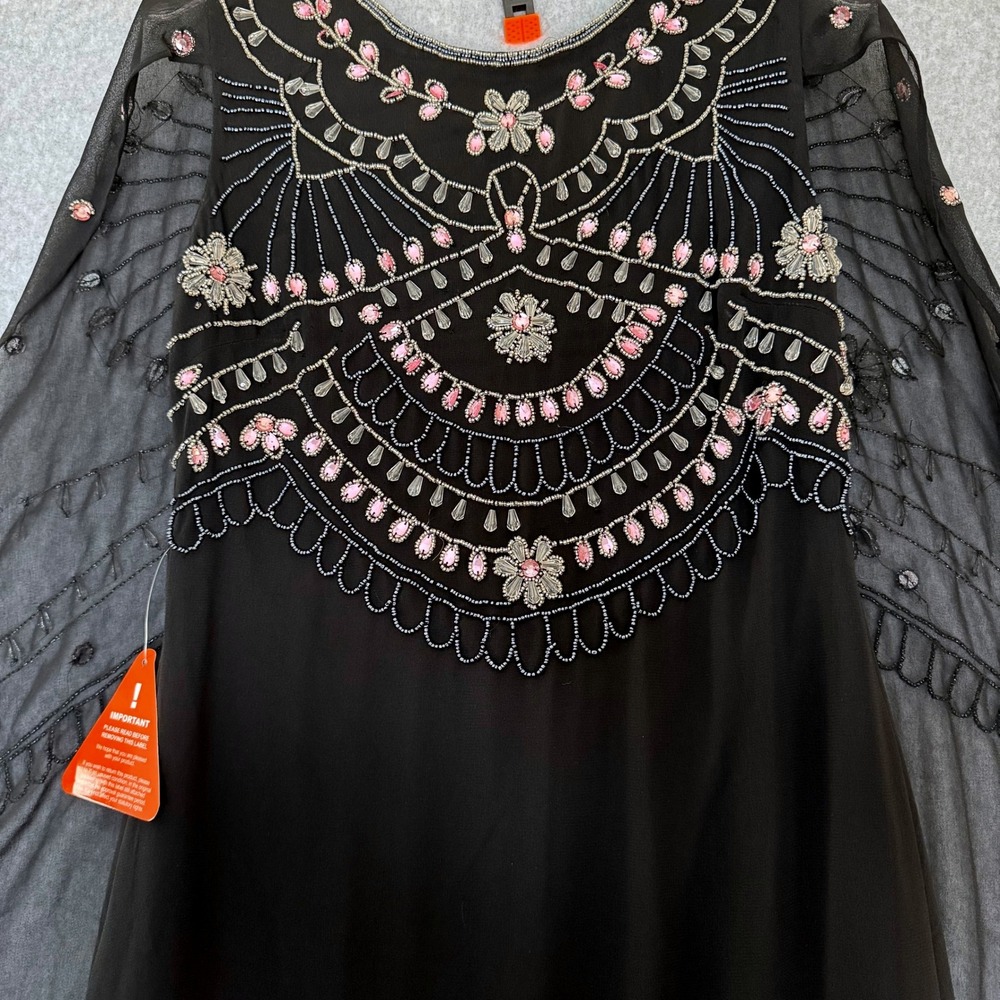 Frock & Frill Hand Beaded Cape Maxi Dress US 8 Black NWT Whimsygoth Gown